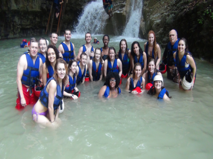 waterfall group photo